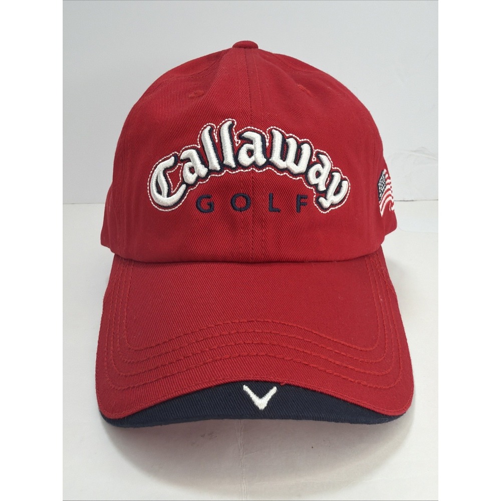 Callaway Golf Hat Cap USA Red Adjustable Strapback Flag Embroidered